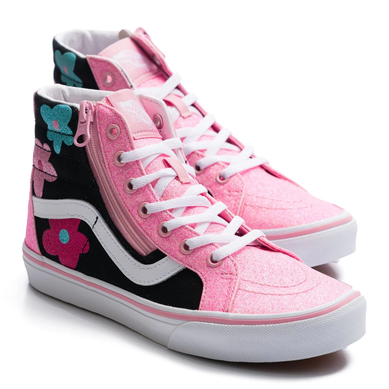 Vans Sk8-Hi Reissue Side Zip Glitter Shoe - Flower Power Multi/True White - Image 3